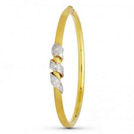 Bracelet jonc 2 tons: or jaune 18 carats avec serpent en or blanc pavé de zircones