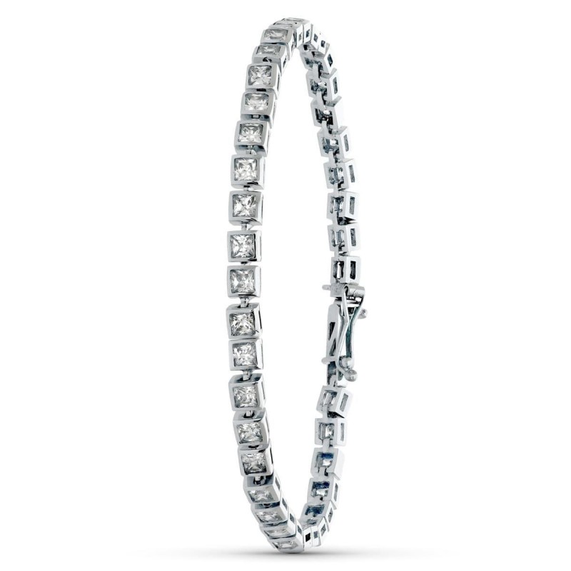 Bracelet Gourmette Couture en Or Blanc 18 Carats – Cubes sertis zircon – 19,1g