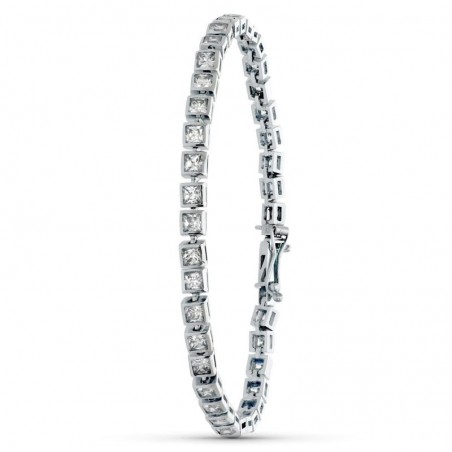 Bracelet Gourmette Couture en Or Blanc 18 Carats – Cubes sertis zircon – 19,1g