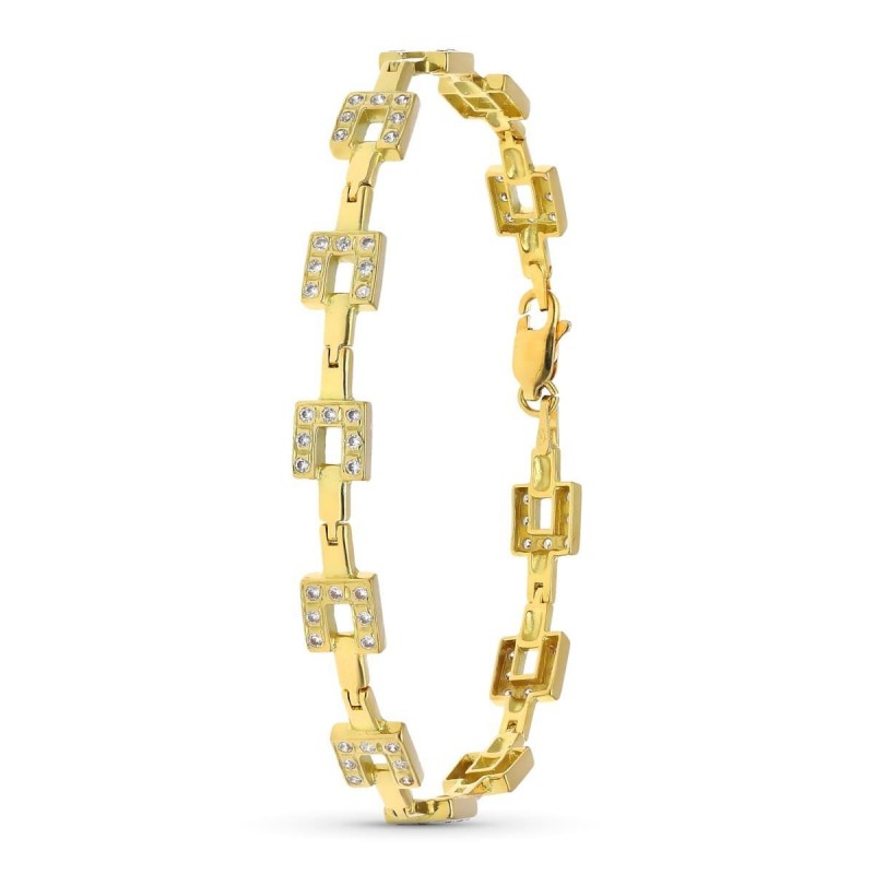 Bracelet gourmette semi-rigide Mirya or jaune 18 carats maillons carrés zircon