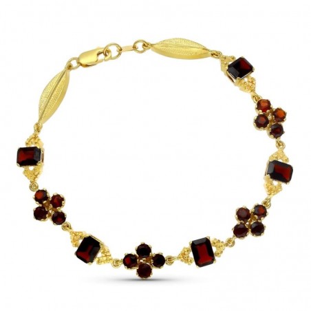 Bracelet Catalina or jaune 18 carats et grenats rouges en motif floral