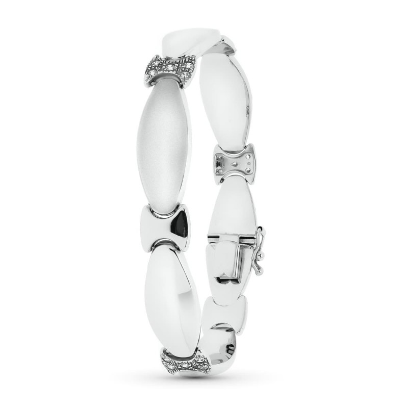 Bracelet Lyra en or blanc semi-rigide plaques mates et nœud brillant