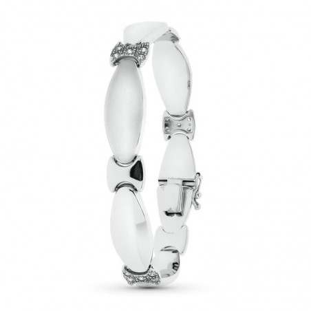Bracelet Lyra en or blanc semi-rigide plaques mates et nœud brillant