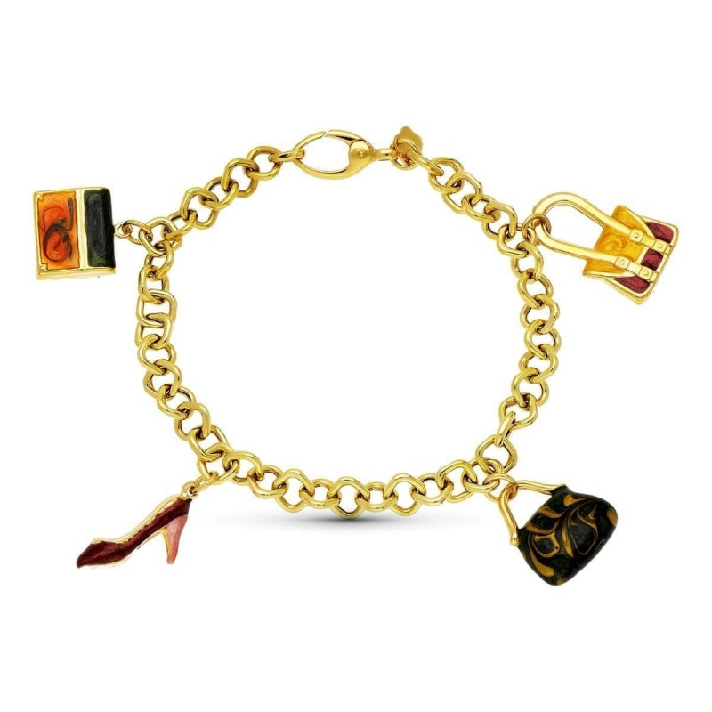 Bracelet Maëlys or jaune maillons carrés breloques sacs à main escarpin