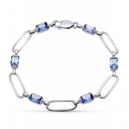 Bracelet Sido or blanc maillons ovales plats et tanzanites synthétiques cabochon