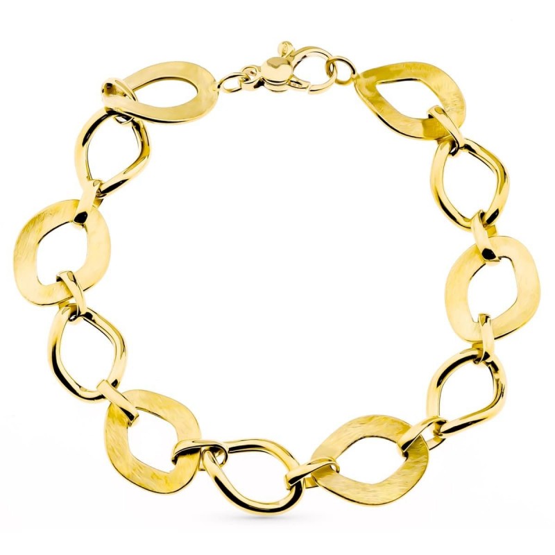 Bracelet Solène or jaune 18 carats maillons larges asymétriques brossés et brillants