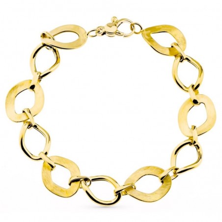 Bracelet Solène or jaune 18 carats maillons larges asymétriques brossés et brillants