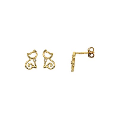 Puce d'oreilles chat pour fille en plaqué or et zircon
