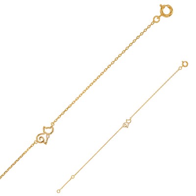 bracelet chat en plaqué or, pour fille 16 à 20 cm