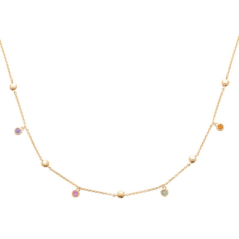 Collier femme en plaqué or et breloques de pierres multicolores - Vanessa
