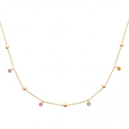 Collier femme en plaqué or et breloques de pierres multicolores - Vanessa