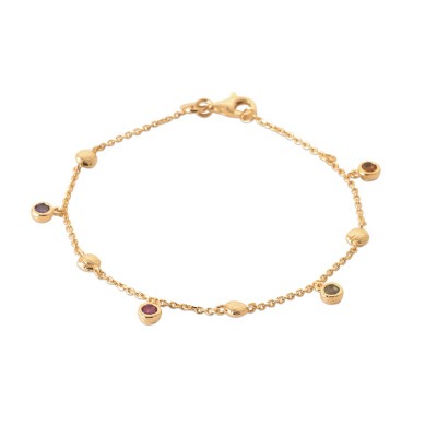 Bracelet femme en plaqué or et breloques de pierres multicolores - Vanessa