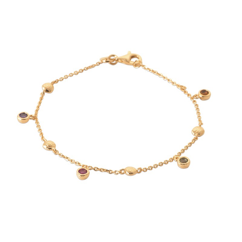 Bracelet femme en plaqué or et breloques de pierres multicolores - Vanessa