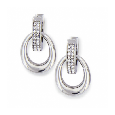 boucles d oreilles acier gris ovale zircon brillant