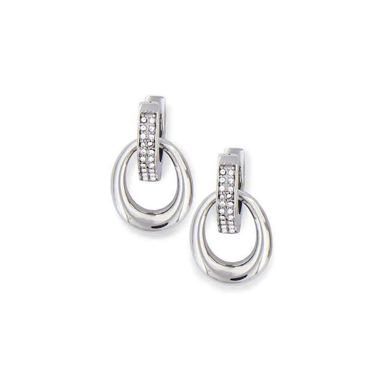 boucles d oreilles acier gris ovale zircon brillant