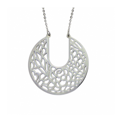 Sautoir 70cm, en acier inoxydable, pendentif floral ajouré - Syll