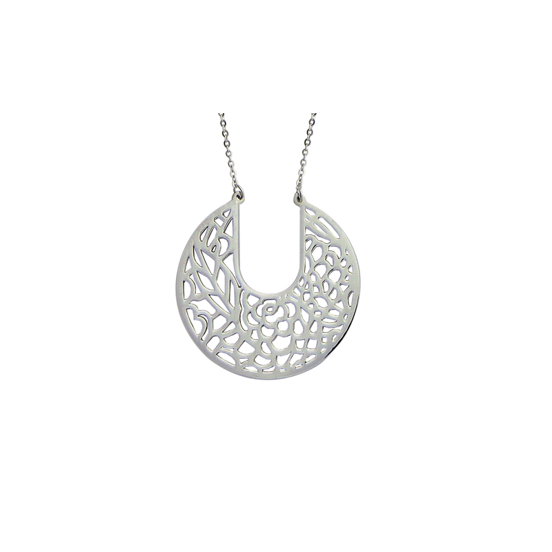 Sautoir 70cm, en acier inoxydable, pendentif floral ajouré - Syll