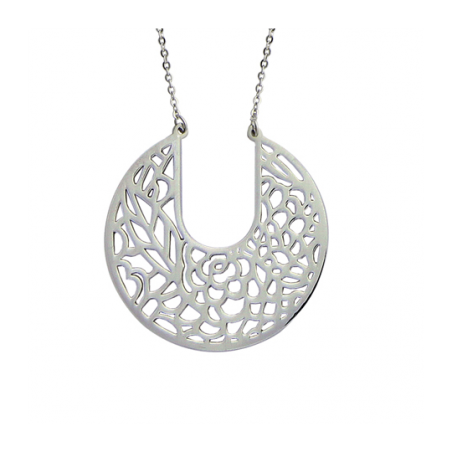 Sautoir 70cm, en acier inoxydable, pendentif floral ajouré - Syll