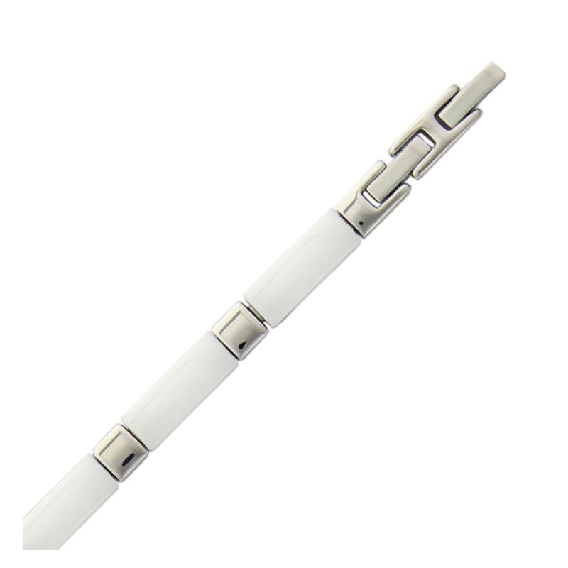 bracelet semi-rigide en céramique blanche et acier inoxydable pour femme