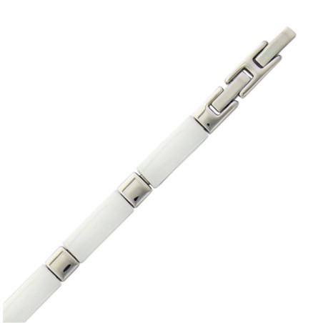 bracelet semi-rigide en céramique blanche et acier inoxydable pour femme