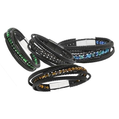 Bracelet homme multifils, cuir et pierres naturelles - Orkan