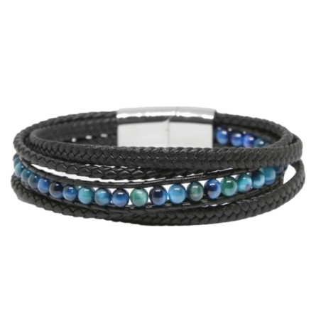bracelet homme pierre naturelle pierre de lune bleue et acier inoxydable