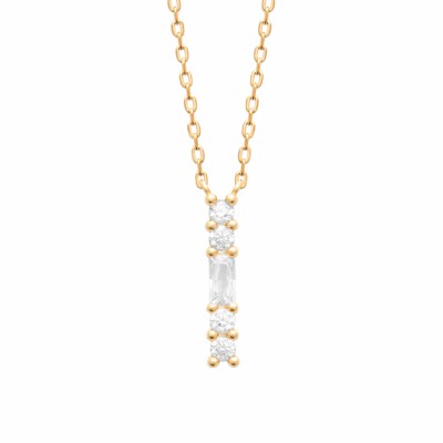 collier 45cm en plaqué or + pendentif barre zircons femme