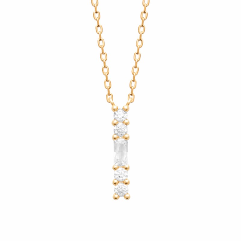 collier 45cm en plaqué or + pendentif barre zircons femme