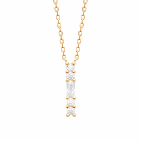 collier 45cm en plaqué or + pendentif barre zircons femme