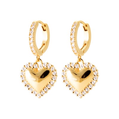 Créoles coeur brillant et plaqué or pour femme, cadeau saint valentin