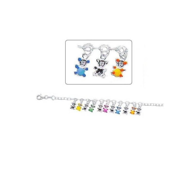 Bracelet breloques pour enfant en argent 925, Oursons coquins Bracelet breloques pour enfant en argent 925, Oursons coquins