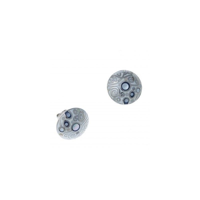 boucle d'oreille émail, nacre et acier pour femme, Vertige boucle d'oreille émail, nacre et acier pour femme, Vertige