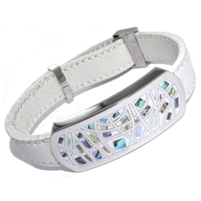 Bracelet Gamy's cuir blanc, acier et émail Coloré, Melly Bracelet Gamy's cuir blanc, acier et émail Coloré, Melly