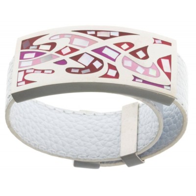 Bracelet femme, Cuir blanc, mosaïque rouge - Odena - Lyn&Or Bijoux