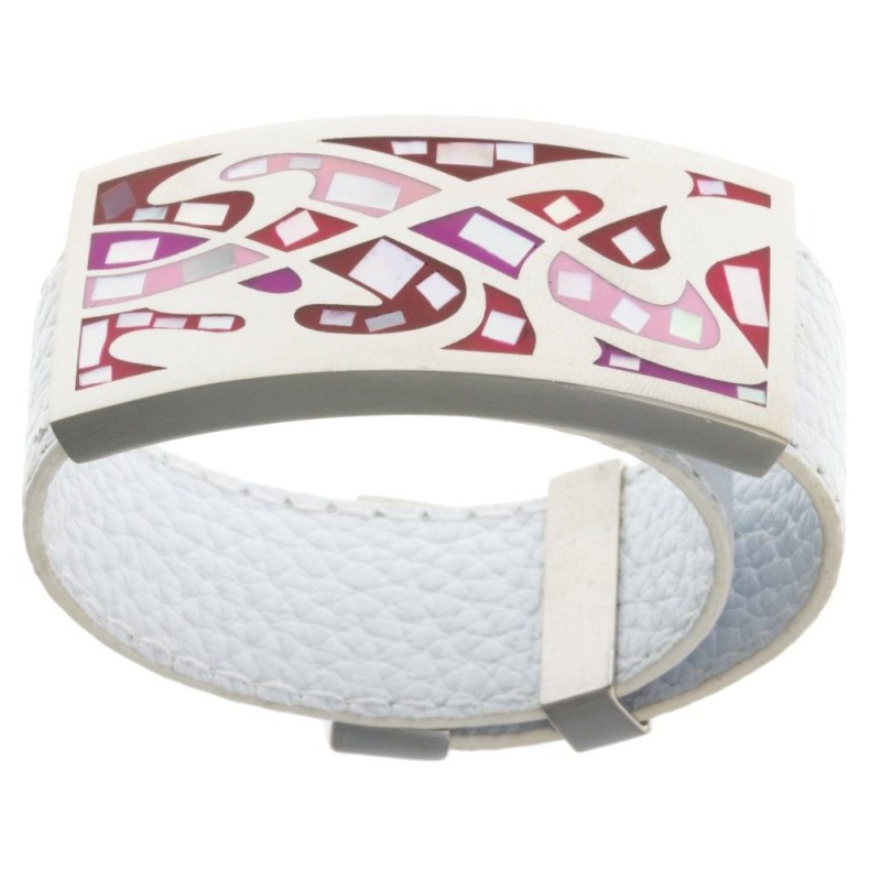 Bracelet Gamy's cuir blanc, acier et émail Coloré, Kelly Bracelet Gamy's cuir blanc, acier et émail Coloré, Kelly