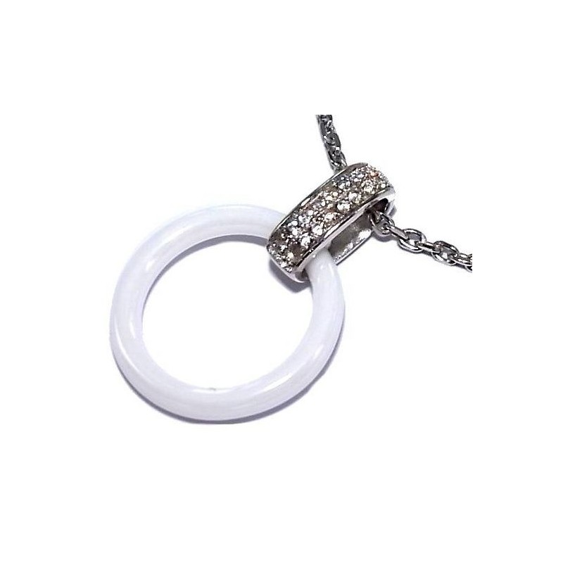 Collier en argent rhodié et céramique blanche pour femme, Zyka Collier en argent rhodié et céramique blanche pour femme, Zyka