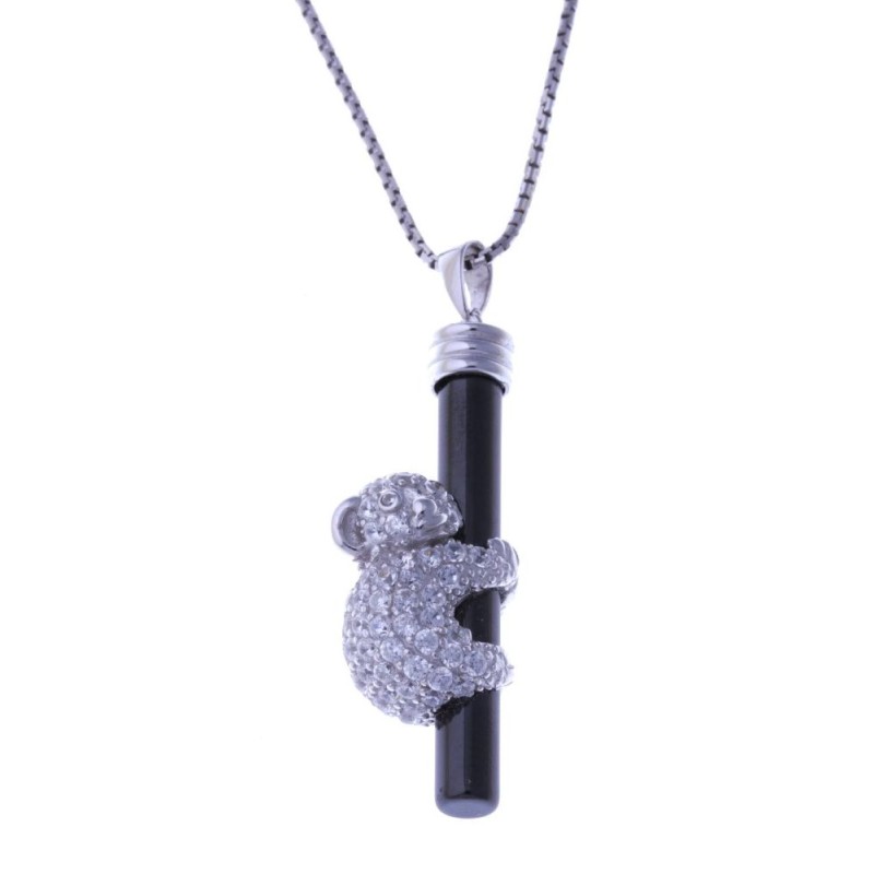 Collier en argent 925 rhodié et céramique noire pour femme, Koala Collier en argent 925 rhodié et céramique noire pour femme, Koala