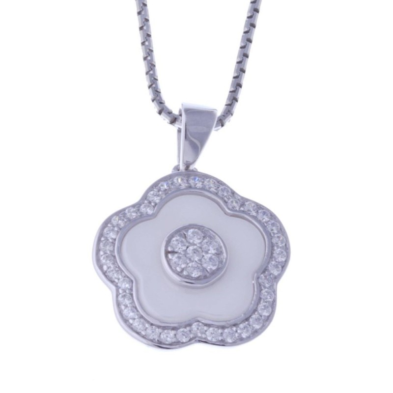 Collier en argent rhodié et céramique blanche femme, Marguerite Collier en argent rhodié et céramique blanche femme, Marguerite
