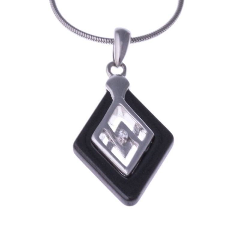 Collier en argent 925 rhodié et céramique noire pour femme, Myka Collier en argent 925 rhodié et céramique noire pour femme, Myka