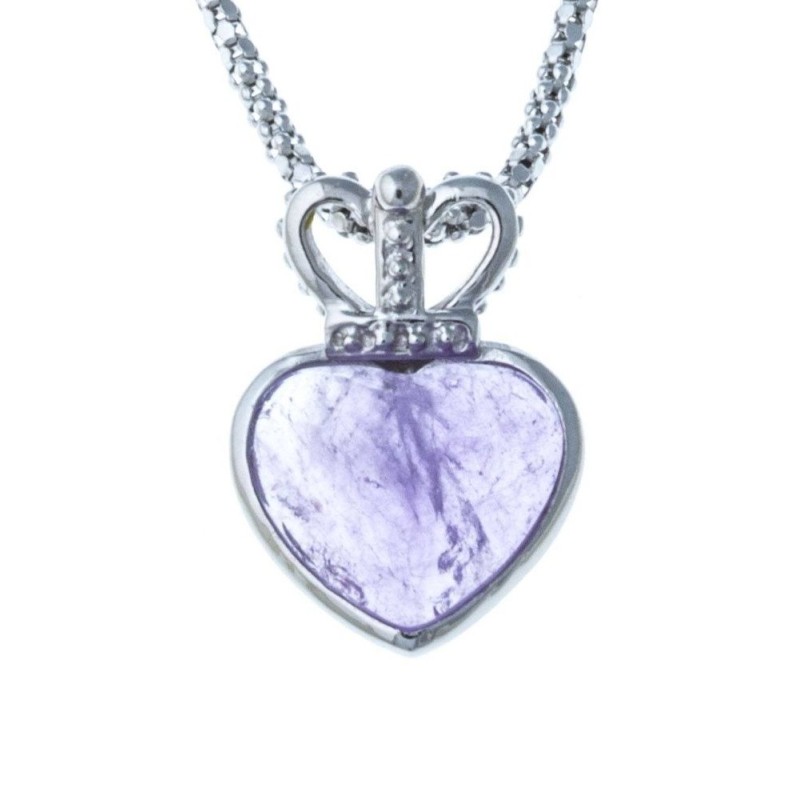 Collier coeur en argent 925 rhodié et améthyste pour femme, Laly Collier coeur en argent 925 rhodié et améthyste pour femme, Laly