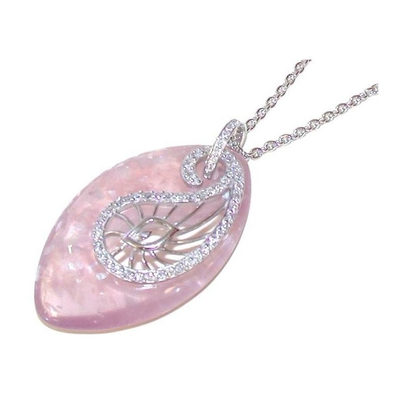 Collier de créateur original en argent 925 rhodié et résine rose pour femme Collier de créateur original en argent 925 rhodié et résine rose pour femme