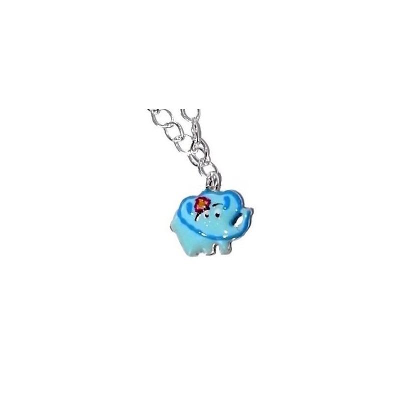 Collier en argent 925 et émail bleu pour enfant, Eléphant Joyeux Collier en argent 925 et émail bleu pour enfant, Eléphant Joyeux