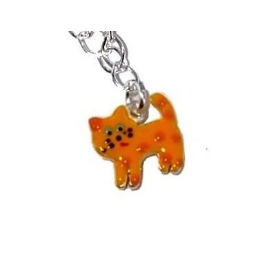 Collier Enfant En Argent Pendentif Chat En Email Orange Lyn Or