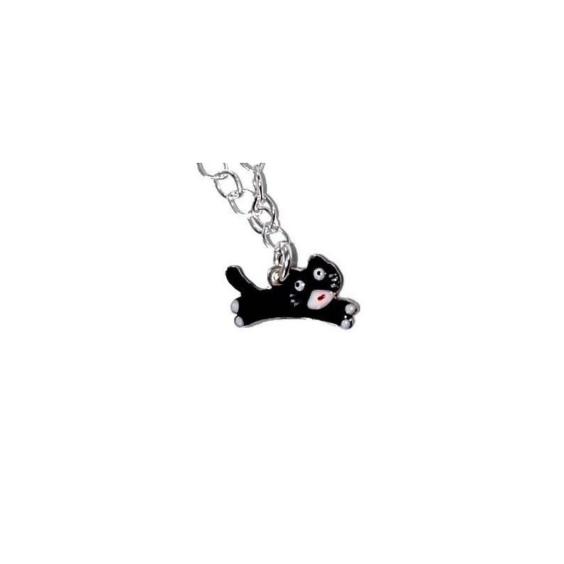 Collier en argent 925 et émail noir pour enfant, Chat Filou Collier en argent 925 et émail noir pour enfant, Chat Filou