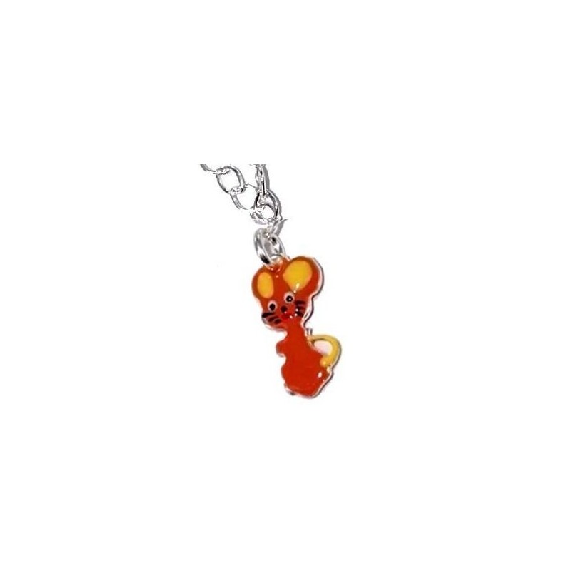 Collier en argent 925 et émail orange pour enfant, Souris Mimi Collier en argent 925 et émail orange pour enfant, Souris Mimi