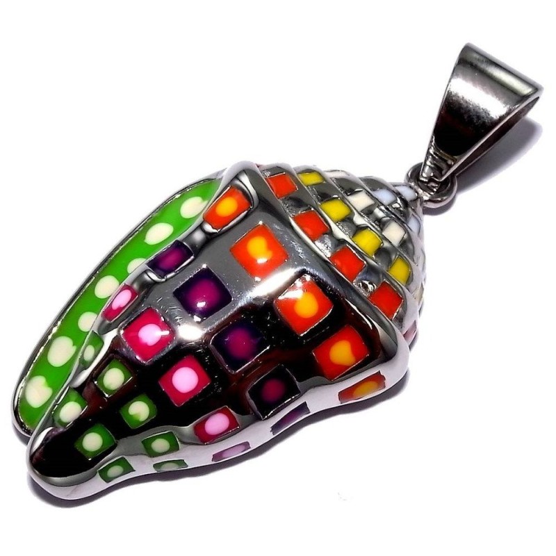 Pendentif émaillé acier gris pour femme, Coquillage Pendentif émaillé acier gris pour femme, Coquillage