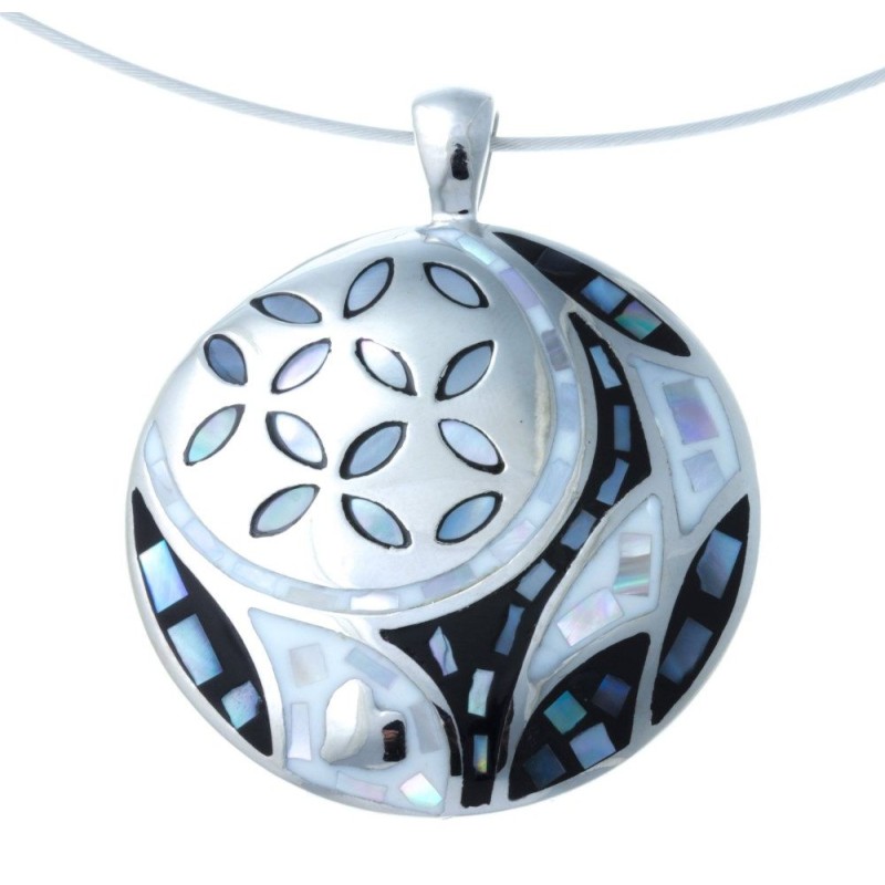 Collier en acier, nacre et émail blanc pour femme - Sing - Lyn&Or Bijoux