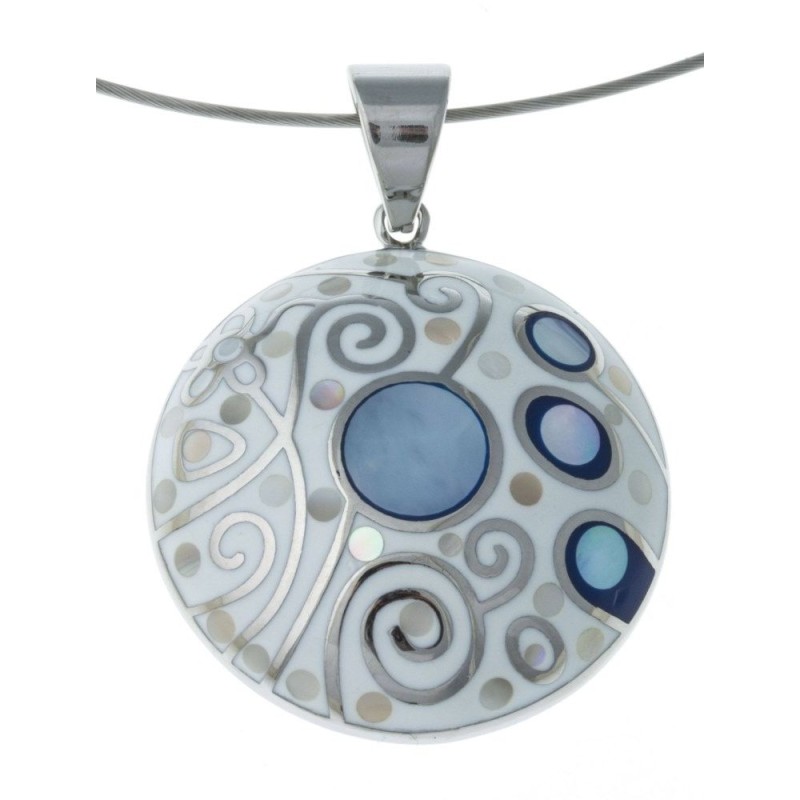 Collier acier, nacre et émail blanc pour femme, Vertige Collier acier, nacre et émail blanc pour femme, Vertige