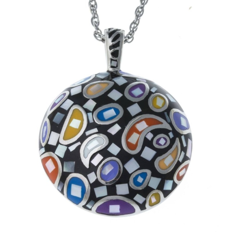 Collier acier, nacre et émail multicolore pour femme, Vendetta Collier acier, nacre et émail multicolore pour femme, Vendetta
