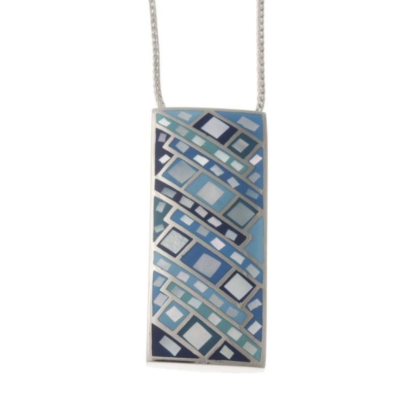 Collier createur original pour femme en acier avec pendentif bleu Collier createur original pour femme en acier avec pendentif bleu